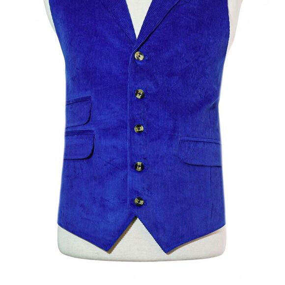 Mens 46R Royal Blue Corduroy Vest Waistcoat Formal Wedding Party Preppy Casual - Picture 4 of 8
